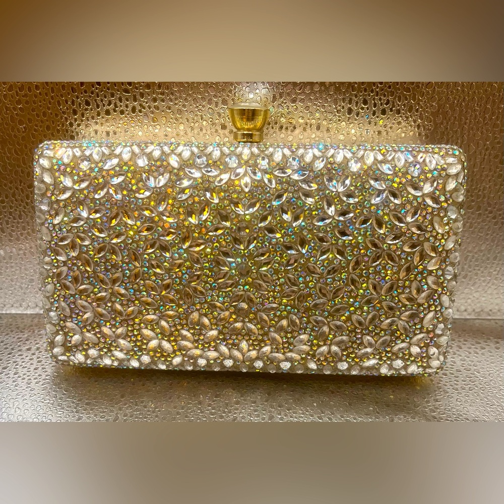 Light gold clear  tassel bling clutch purse de blossom collection-Never Used